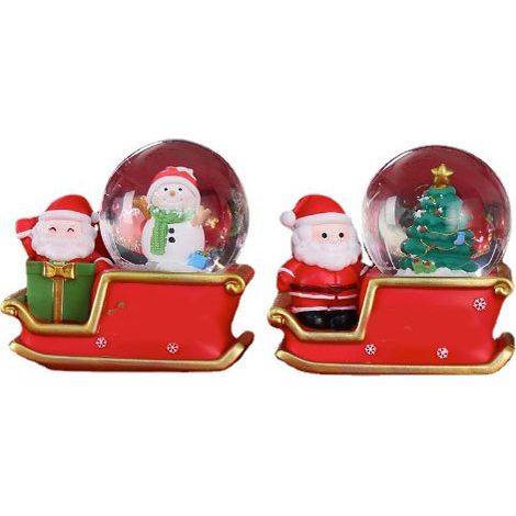 Décoration de Noël en résine, globe lumineux en cristal, motif traîneau du Père Noël, avec piles, pour table ou bureau. Idéale pour offrir ou décorer votre maison. (1/5)