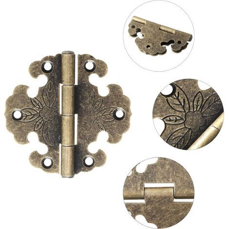 Charnières Antiques - Charnière décorative - Mini Charnière Rétro - Charniere Porte - Charnières vintage en bronze,Pour la décoration d'armoires,de portes en bois,de bibliothèques 4 Pièces (1/5)