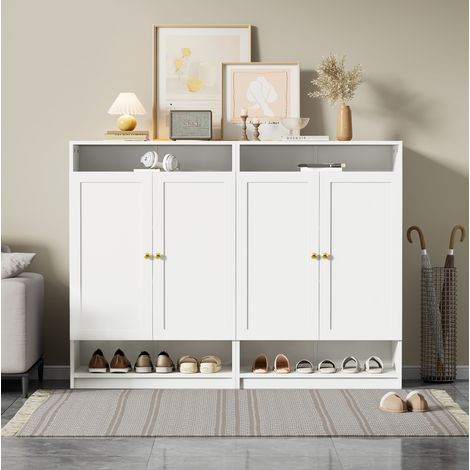 Zapatero con estantes regulables, 146x34x109 cm, almacenamiento multifuncional, metal, blanco (1/5)