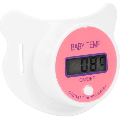 Thermomètre pour bébé avec tétine buccale, thermomètre apaisant en forme de mamelon et écran LCD pour nouveau-né, rose, degrés Celsius (1/5)