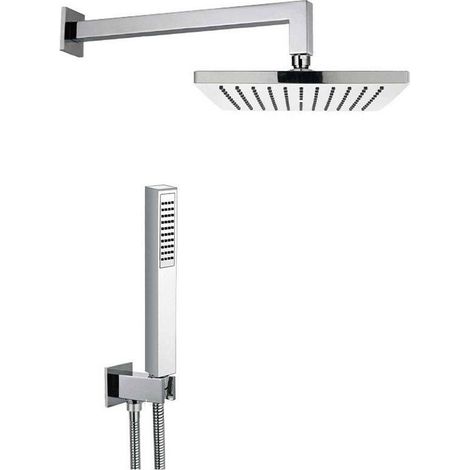 Composizione Doccia in ABS Cromato LEO - Braccio Doccia + Soffione Quadro 200x200 mm a 120 fori (1/4)