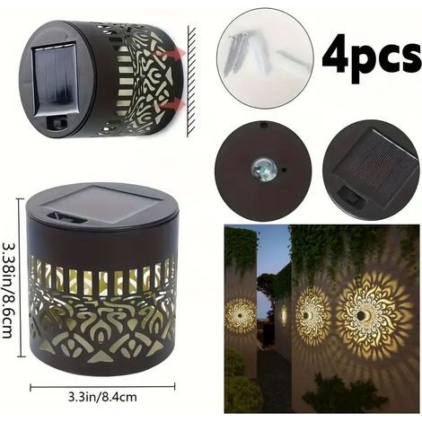 4pcs, IP65 Solar Wall Light for Outdoor Use, Motion Sensor Outdoor Wall Light for Balcony and Terrace, Hollow Projection Light (1/4)