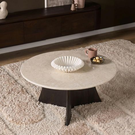Table basse marbre et bois brun 3 branches DUOMO (1/5)