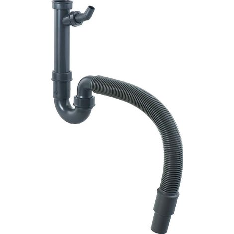 CORNAT Rezyklat Röhren-Geruchsverschluss für Spültische - 1 1/2 Zoll - Mit flexiblem Abangsrohr & Geräteanschluss - Hergestellt aus recycelten Kunststoffen, Grau, T353304R