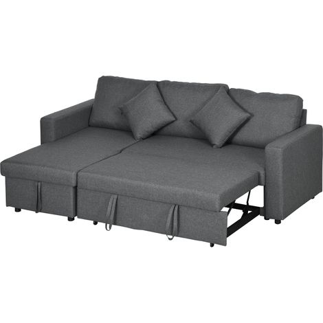HOMCOM Corner Sofa Bed with Storage, 3 Seater Pull Out Sofa Bed, Dark Grey (1/5)