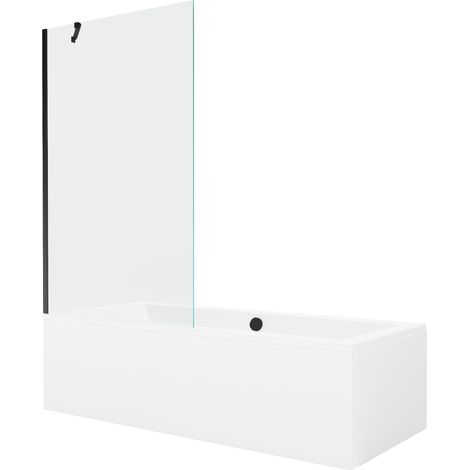 Mexen Cube rechteckige Badewanne 180 x 80 cm mit Verkleidung und 1-flügeliger Duschwand 100 cm, transparent, schwarz - 55051808