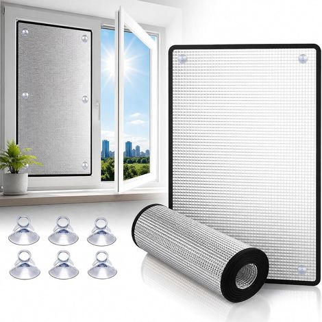 Film d'Isolation Thermique pour Fenêtre Store Occultant avec Ventouses Isolant Aluminium Double Face pour Lucarne Balcon et Camping-Car Pare-Soleil Anti-Chaleur Économie d'Énergie(90x120cm) (1/5)