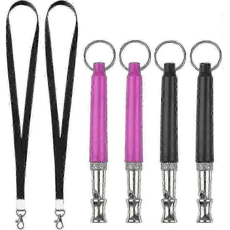 Ensemble de 4 sifflets ultrasoniques pour chiens, sifflets de dressage professionnels en acier inoxydable avec cordons, fréquence réglable