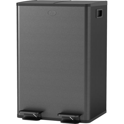Küchenabfalleimer mit 2 Fächern (2 x 28 l), Edelstahl, Deckel mit Soft-Close-Funktion, 45,8 x 36 x 67,6 cm, schwarz