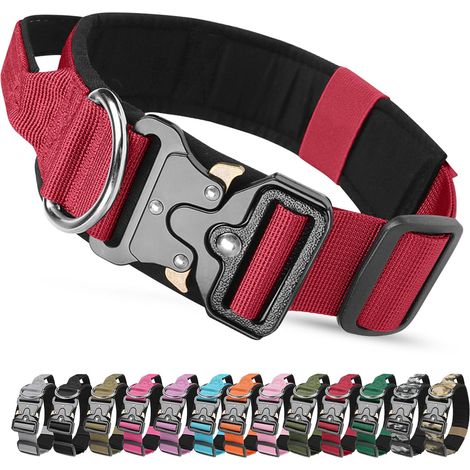 Collier Tactique Chien avec Poignée de Commande, Colliers pour Chiens Large Réglable en Nylon Rembourré pour Chiens de Taille Moyenne Grand Entraînement (Rouge, M) (1/5)
