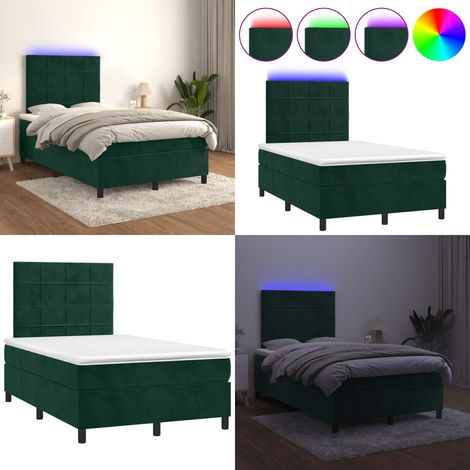 vidaXL Boxspringbett mit Matratze & LED Dunkelgrün 120x200 cm Samt (1/5)