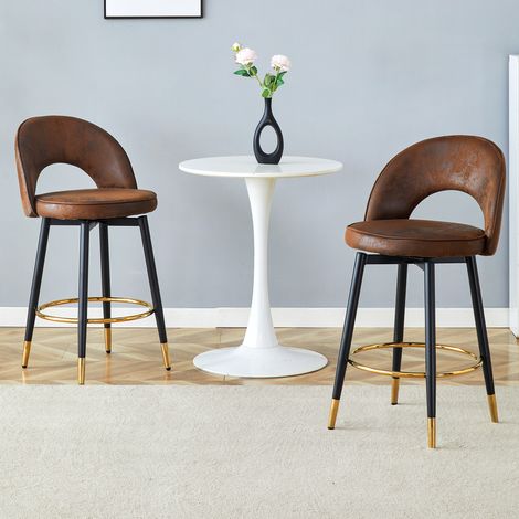 Lot de 2 tabourets de bar 360° en tissu technique brun, respirant et confortable, avec assise rembourrée, parfait pour cuisine, salle à manger, terrasse ou bar.