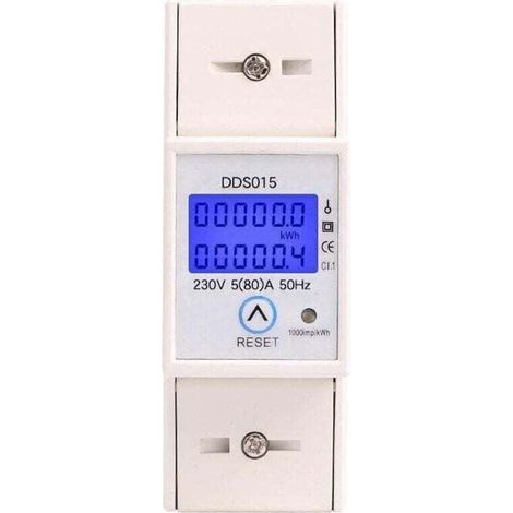 Sous-compteur monophasé modulaire (max. 80 A), tarif individuel, écran LCD, remise à zéro partielle (1/4)