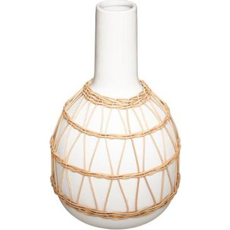 Vase Design en Céramique "Rotin" 28cm Blanc