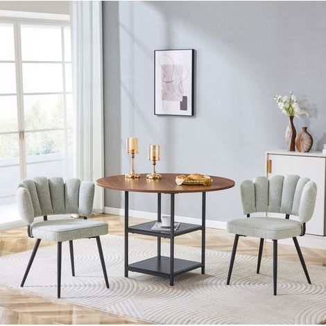 Ensemble table et chaises de repas en MDF aspect noyer et métal noir, 2 places, avec double rangement (1/5)