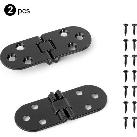 (Noir 2 pièces) 2 charnières à visser à rabat pliable à 180 degrés pour porte de meuble pliante, charnière à coin arrondi (1/5)
