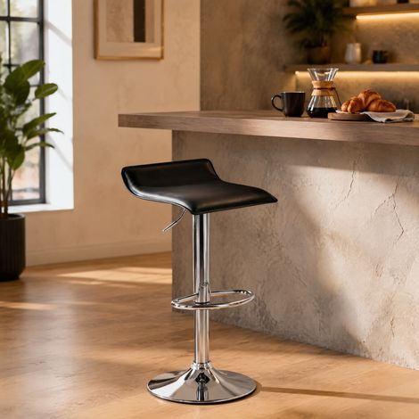 Taburete de bar giratorio regulable en altura, asiento de cuero sintético negro HAVRYA (1/5)