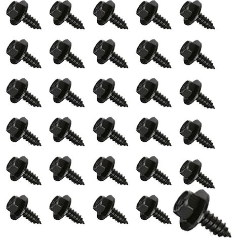 Vis Autoforeuses Tôle avec Joint et Rondelle Hexagonale 5,5–6 x 19 mm Noir, Vis Carrosserie pour Métal Plastique Tôle Fixation Réparation Montage 30 Pièces (1/5)