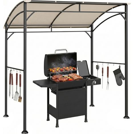 Outsunny Grillpavillon 215 x 150 x 220 cm Wasserabweisend Gartenpavillon mit Gebogendach, Gartenlauben mit Haken, BBQ Pavillon, Gartenzelt Grillzelt Partyzelt für Garten Party Picknick BBQ, Beige (1/5)
