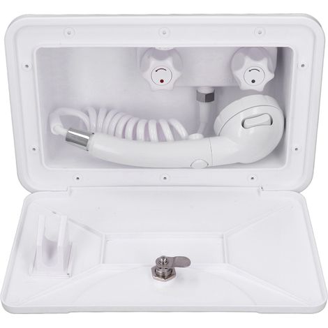 Kit de douche extérieure avec tuyau rétractable de 1,5 m et robinet extérieur universel pour camping-car, fourgon aménagé et bateau (1/5)