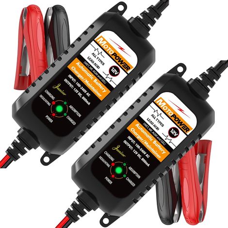 Lot de 2 chargeurs de Batterie automatiques 12 V 800 mA, mainteneur de Batterie, Chargeur à régime Lent et désulfateur de Batterie (1/5)