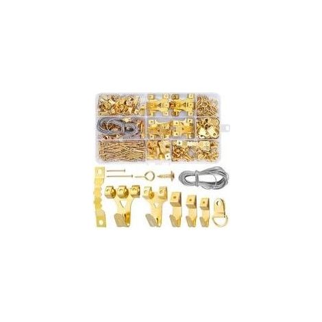 Crochet Pour Cadre Photo, 250 Pièces Kit de suspension de tableaux, avec Vis, Clous, Anneau en D et œil à Vis, cintres en Dent de Scie, câble d'acier, Crochets pour Cadre Photo (1/5)