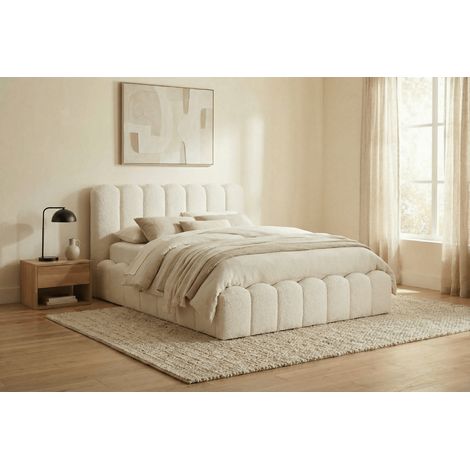 Lit double en tissu bouclette beige 160x200 cm RITA
