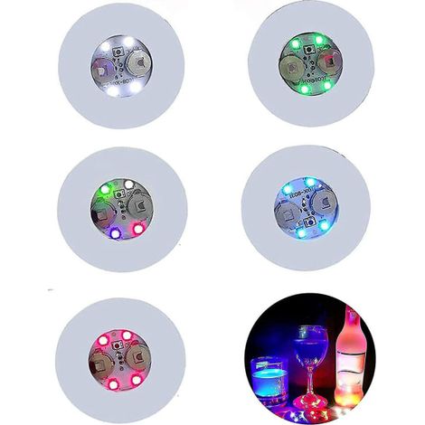 Dessous de verre LED, 20 autocollants lumineux et colorés pour bar, luminaire pour bouteilles de bière, verres de vin et autres boissons. (1/5)