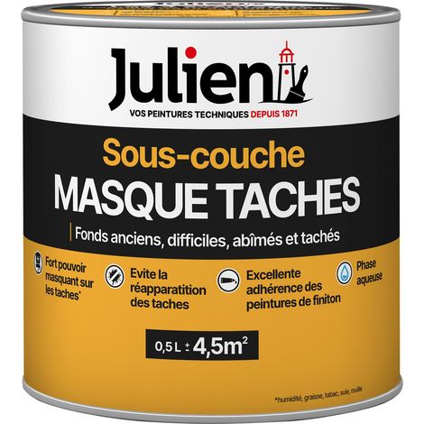 Sous-Couche Masque Taches - Pour fonds anciens, difficiles, abîmés, tachés - Mat Blanc 0,5L - Julien