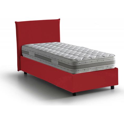 Talamo Italia Cama individual Brunella, Cama contenedor con revestimiento de tela, 100% Made in Italy, Apertura frontal, con colchón Cm 80x190 incluido, Rojo, con embalaje reforzado