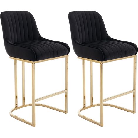 Bar Stools Set of 2 Velvet Armless Breakfast Kitchen Counter Stools with Metal Frame Bar Chairs for Home Bar Restaurant, Black, Wahson (1/5)