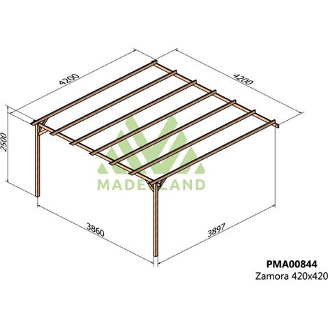 Pérgola de Madera Maciza Adosada Zamora (Maderland) - 420 x 420 cm