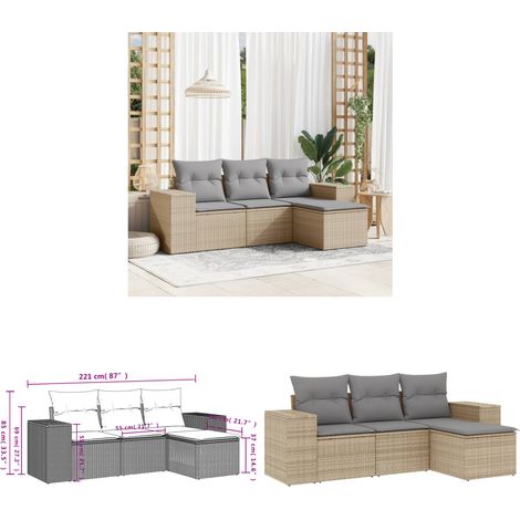 Salon de jardin avec coussins 4 pcs beige résine tressée - Ensemble Salon De Jardin - Meuble De Jardin - Salon Extérieur - Résine Tressée - Rotin Synthétique - Home & Living (1/3)