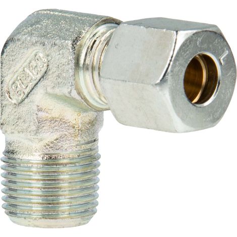 Schneidringverschraubung Typ WERK - 90° Winkel - Verschraubung Ø 8 mm x R 1/2 Zoll AG, Stahl verzinkt, Schneidring Messing (1/5)