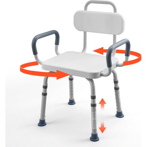 VEVOR Sedia da Doccia Girevole con Braccioli Schienale, Sedile Girevole per Trasferimento Vasca da Bagno Box Doccia Altezza Regolabile per Anziani Pazienti, Carico max 180 kg, Panca Mobilita da Bagno