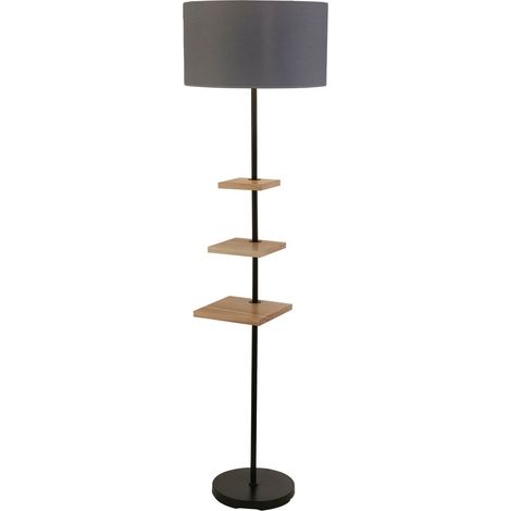Searchlight Norfolk Lampadaire Étagère Bois Clair, Gris et Noir