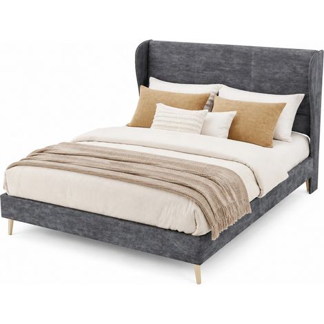 Letto 140x200 cm grigio con testiera morbida, senza contenitore, senza materasso - CHICFURN (1/5)