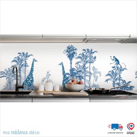Crédence : Dessin jungle et animaux 3 - Couleur Bleu signal - Alu composite - 120 - 60 (1/3)