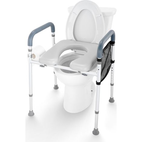 Mophorn Sedile WC rialzato 7 posizioni di regolazione dell'altezza 19,3"-25,2" Capacità di peso 350 libbre Telaio in alluminio Comfort imbottito Riser universale per anziani, disabili, donne incinte