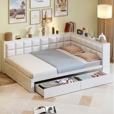 lit adulte coffre rangement 140x200 bois blanc OKMYHOME (1/5)
