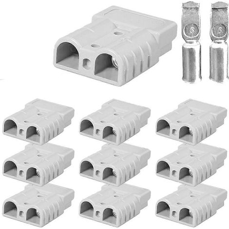Lot de 10 connecteurs Anderson pour outils électriques CC 50 A 12-24 V 6 AWG bipolaires avec contacts en cuivre (1/5)
