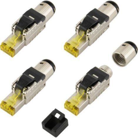 4er-Pack werkzeuglose 8,1" CAT RJ45 Netzwerkstecker – Metallgehäuse für Installationskabel und Patchkabel – LAN-Buchse für Netzwerkkabel, kompatibel mit CAT5, CAT7, CAT6a und DSL
