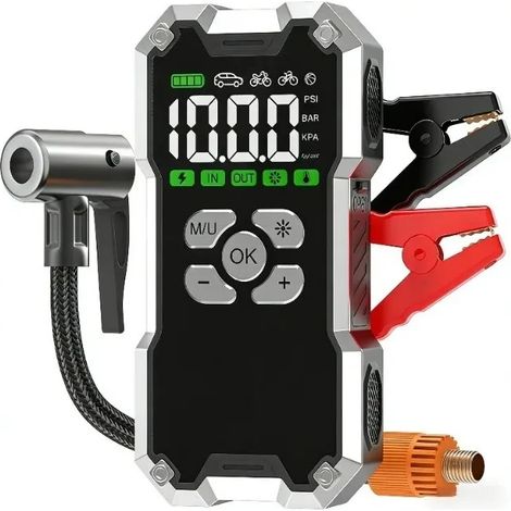 Démarreur de secours professionnel pour voiture (8000 mAh) 4500 A - Démarreur puissant 12 V / Pompe à air / Batterie externe portable (1/5)
