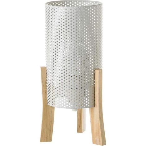 Lampada da Tavolo Lume Comodino Legno e Metallo Bianco Design Moderno Abatjour (1/4)