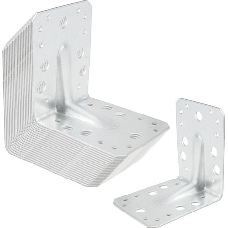SOTECH 20er Set Bauwinkel Winkelverbinder 90° Materialstärke 2,5 mm Schwerlastwinkel aus feuerverzinkter Stahl Eckwinkel Stahlwinkel mit Sicke (Verstärkung) 100 × 100 × 80 mm