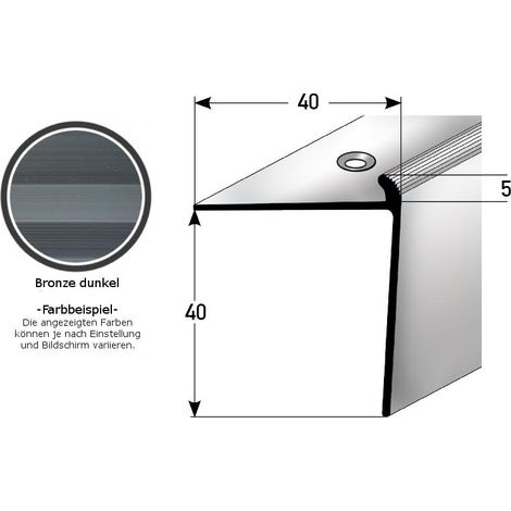 Treppenkante "Berrie" / Treppenkantenprofil / Winkelprofil, konfigurierbar, Breite: 40 mm, Höhe: 40 mm, Einfasshöhe 3 - 5 mm aus Aluminium eloxiert, gebohrt, von Auer Metall -bronze dunkel-1000-5