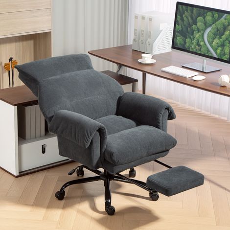 Silla de Escritorio con Reposapiés Respaldo Reclinable y Alto Asiento y Reposabrazos Anchos Acolchado Grueso Gris Oscuro (1/5)
