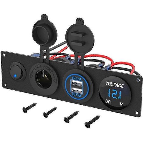 4-in-1 12V USB-Ladepanel mit LED-Spannungsanzeige, zwei QC3.0-Anschlüssen, Zigarettenanzünderbuchse und Kippschalter für Auto, Boot und Schiff (1/5)