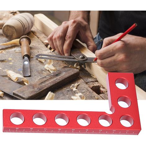 Équerre de menuisier 90° avec règle métrique 0-100 mm, outil de traçage d'angle droit pour bois, rouge (1/5)