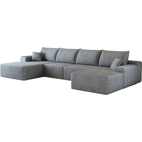 Divano Ad Angolo Modulare in Tessuto Pannocchia, Seduta Profonda e Schiuma ad Alta Elasticità, Grigio (1/5)